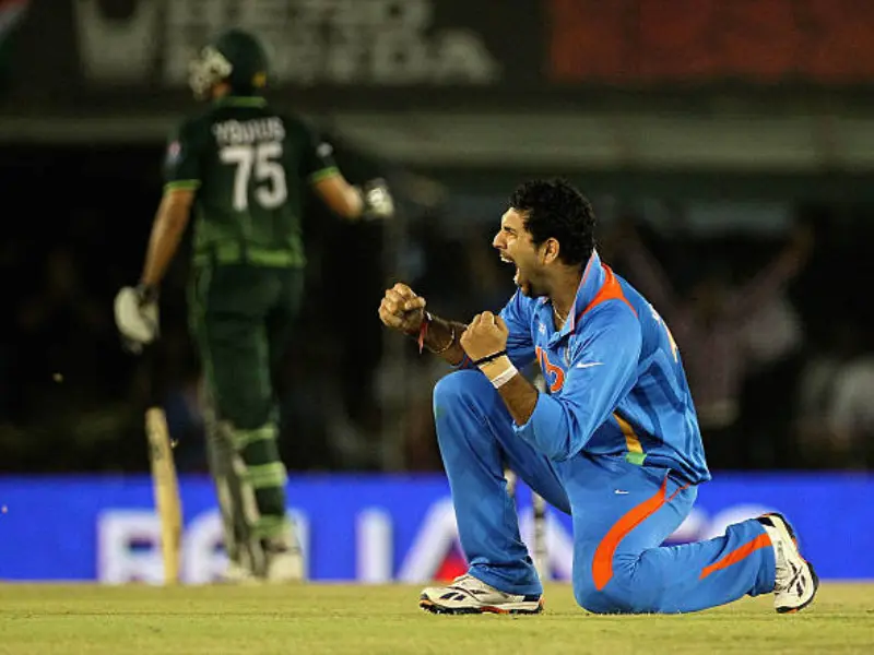 Legends Gear Up for Ind vs Pak Cricket Battle at WCL 2025 2 Ind vs Pak - Yuvraj celebrating wicket